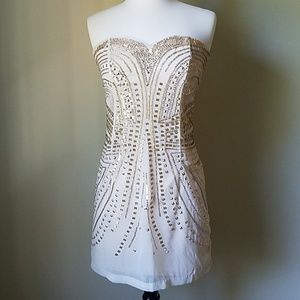 h&m // nude and gold dress